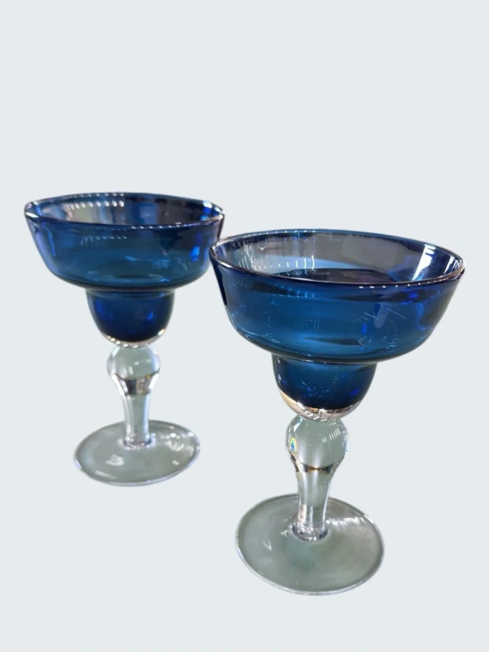 Artland Iris Cobalt Blue Margarita Glasses Set of 2 Hand Blown 8
